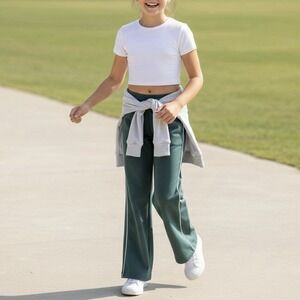 All In Motion Kids Girls XL 14 Wide Leg Track Pants Green Yoga Dance Athleisure